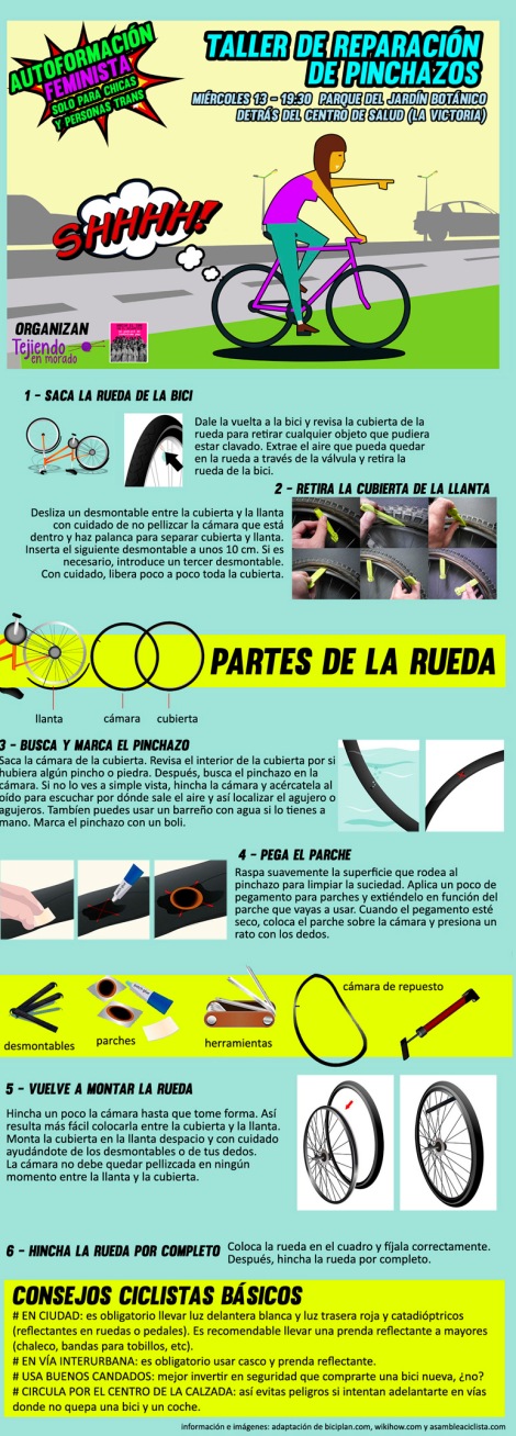 folleto reparación pinchazos - taller bicifeminista Valladolid agosto 2014